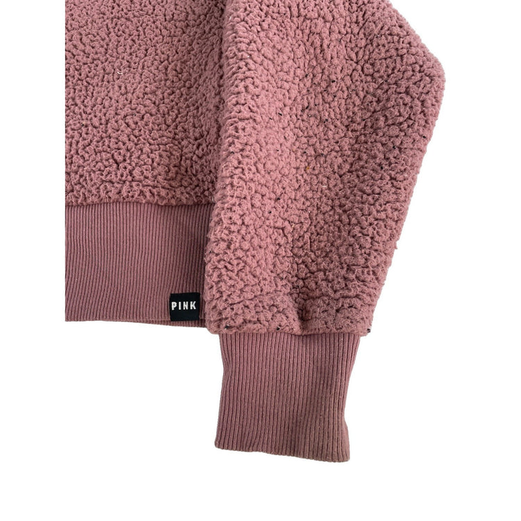 Women PINK Victorias Secret 1/4 Zip Teddy Fleece Crop Pullover Size XS