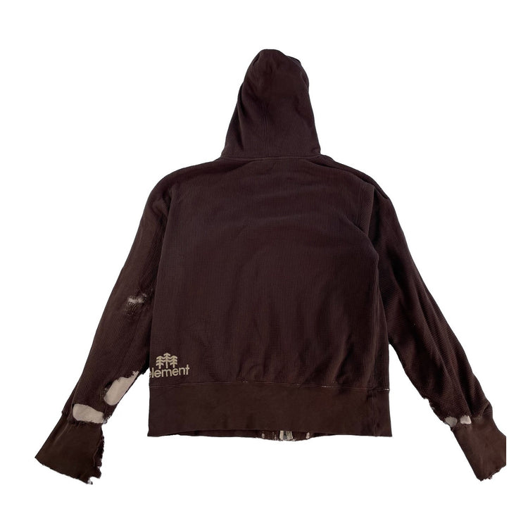 Mens Distressed Vintage Element Brown Waffle Knit Thermal FullZip Hoodie Size L