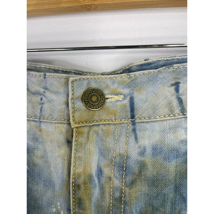 Mens Robin’s Distressed Blue Jean Denim Rhinestones Shorts Size 42