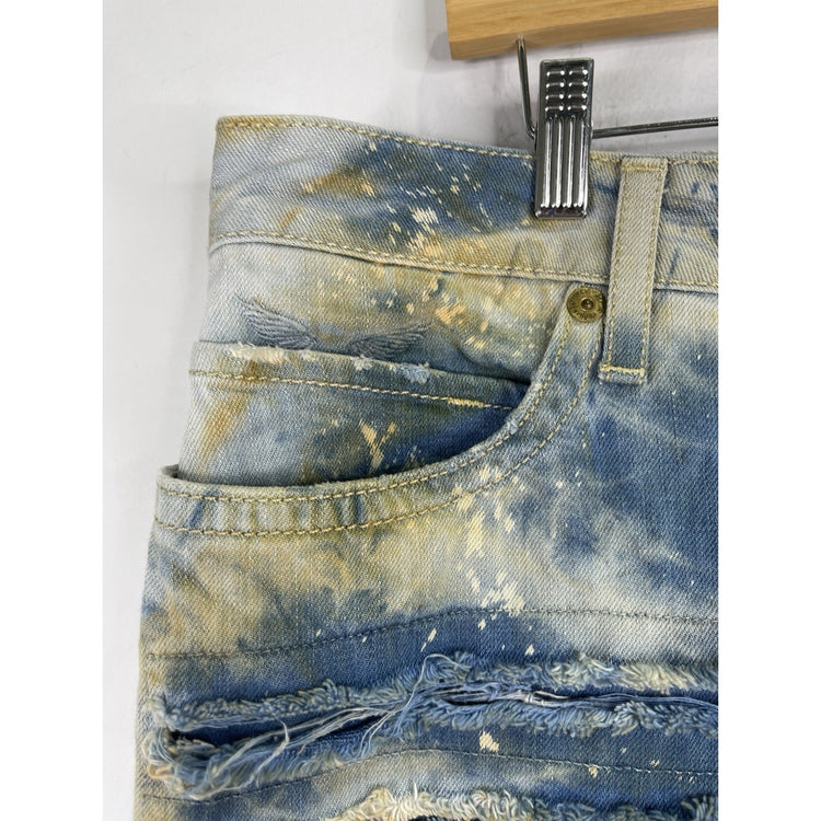 Mens Robin’s Distressed Blue Jean Denim Rhinestones Shorts Size 42