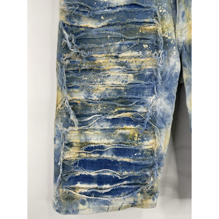 Mens Robin’s Distressed Blue Jean Denim Rhinestones Shorts Size 42