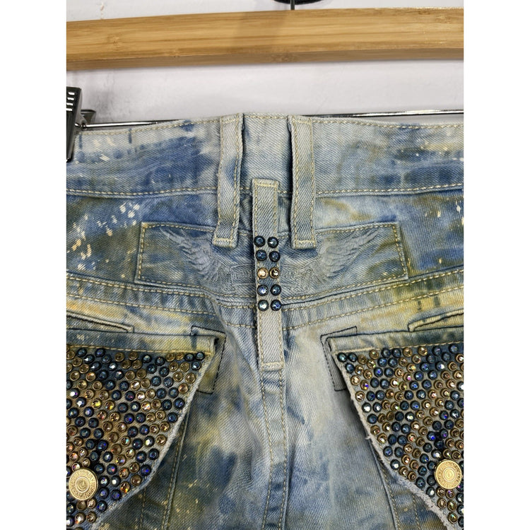 Mens Robin’s Distressed Blue Jean Denim Rhinestones Shorts Size 42