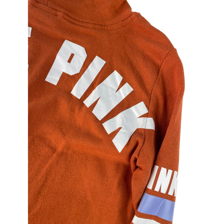 Womens PINK Victorias Secret Rainbow Embroidered Logo Orange Sweater Size M