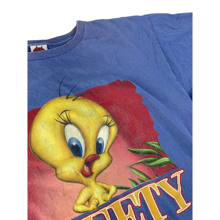 Men’s Vintage Looney Tunes Blue Tweety Bird Graphic T Shirt Size Large
