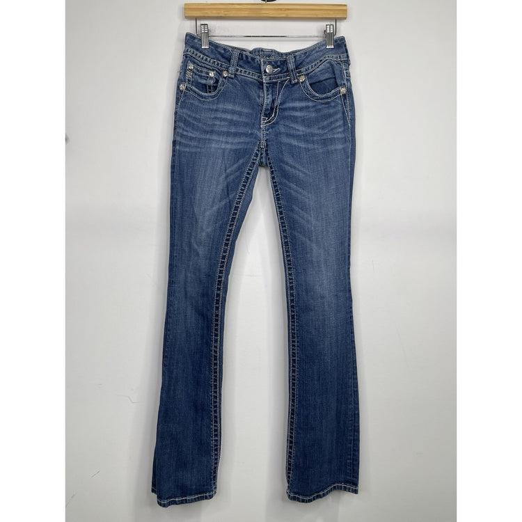 Women’s Y2K Blue Miss Me Jeans Signature Bootcut Rhinestone Pockets 27x33.5