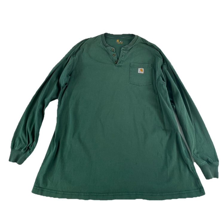 Mens Carhartt Green Long Sleeve Henley Pocket Shirt Size 2XL Original Fit