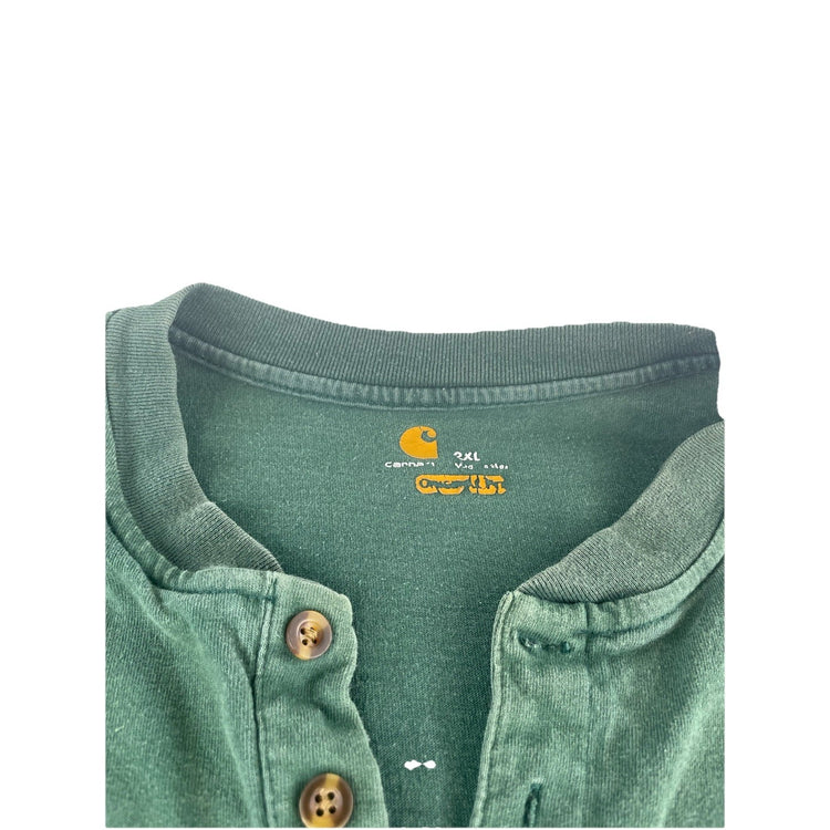 Mens Carhartt Green Long Sleeve Henley Pocket Shirt Size 2XL Original Fit