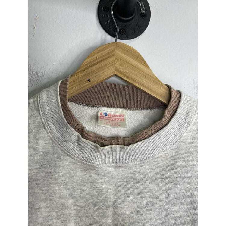 Men’s Vintage Double Crewneck Sweatshirt Brown And Gray Long Sleeve Sz 2XL