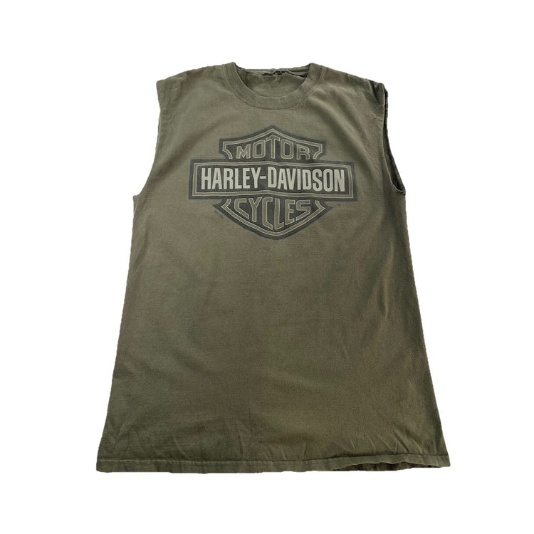 Mens Harley Davidson Sage Green Sleeve Less Shirt Size M