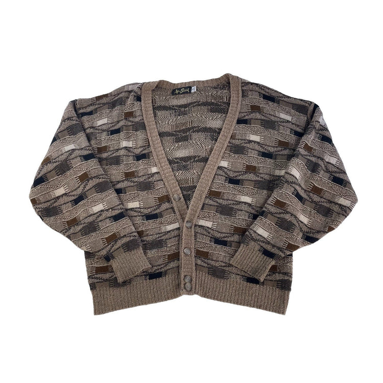Mens Vintage Alan Stuart Cardigan Sweater Abstract Earth Tone Pattern Size XL