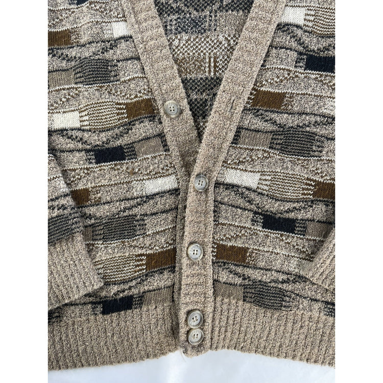 Mens Vintage Alan Stuart Cardigan Sweater Abstract Earth Tone Pattern Size XL