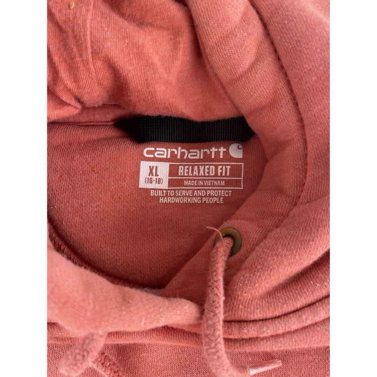 Girls Carhartt Pink Relaxed Fit Logo Sleeve Pullover Hoodie Size Xl