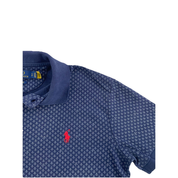 Mens Polo Ralph Lauren Size Small Navy Blue Anchor Print Collared Shirt