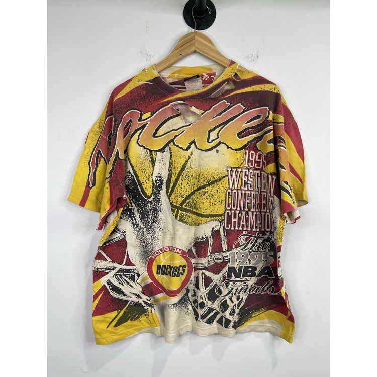 Vintage Men’s Magic Johnson T’s Houston Rockets NBA Finals All Over Print Sz XL