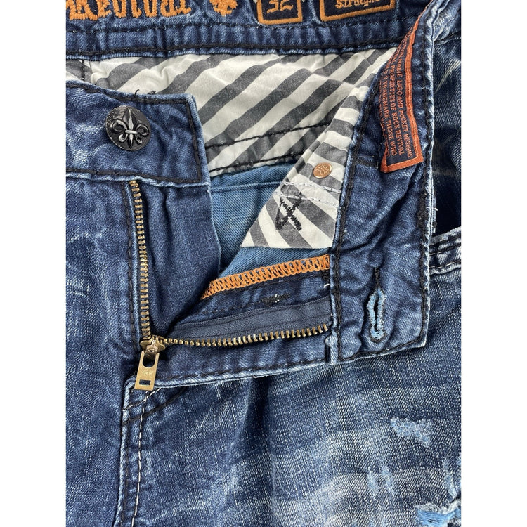Men’s Rock Revival Yoel Straight Medium-Dark Wash Blue Jeans Size 32