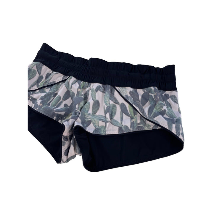 Womens Lululemon White Green Cactus Succulent Hotty Hot Low Rise Shorts Size S