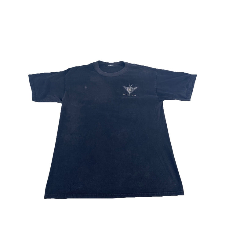 Men Vintage F-117A Nighthawk Stealth Fighter Aircraft Embroidered T-Shirt Size L
