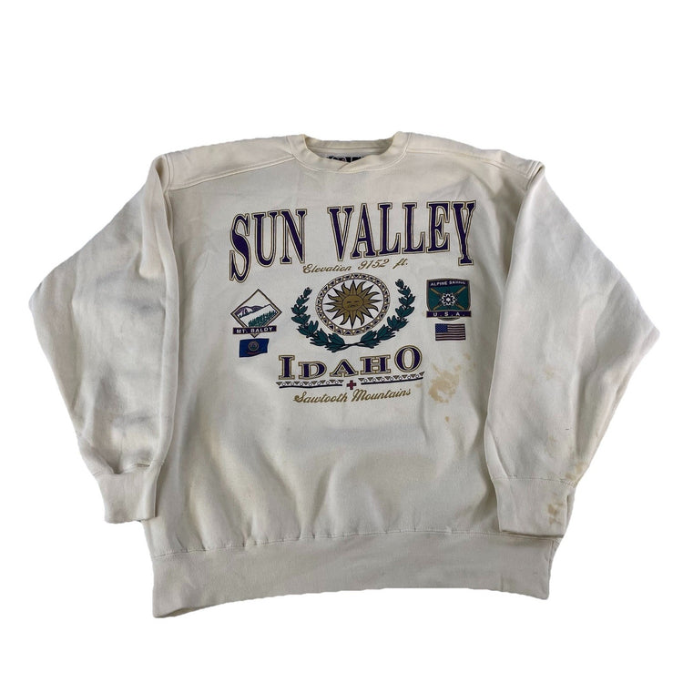 Mens Vintage Galt Sand Sun Valley Idaho White Crewneck Sweater Size Large