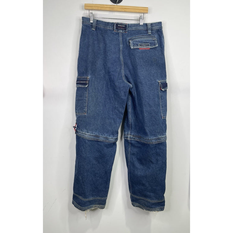 MENS VINTAGE BUGLE BOY Baggy JORTS DENIM ZIP Blue CARGO SHORTS Y2K SKATE 38x34