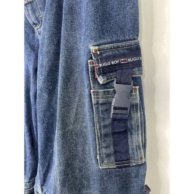 MENS VINTAGE BUGLE BOY Baggy JORTS DENIM ZIP Blue CARGO SHORTS Y2K SKATE 38x34