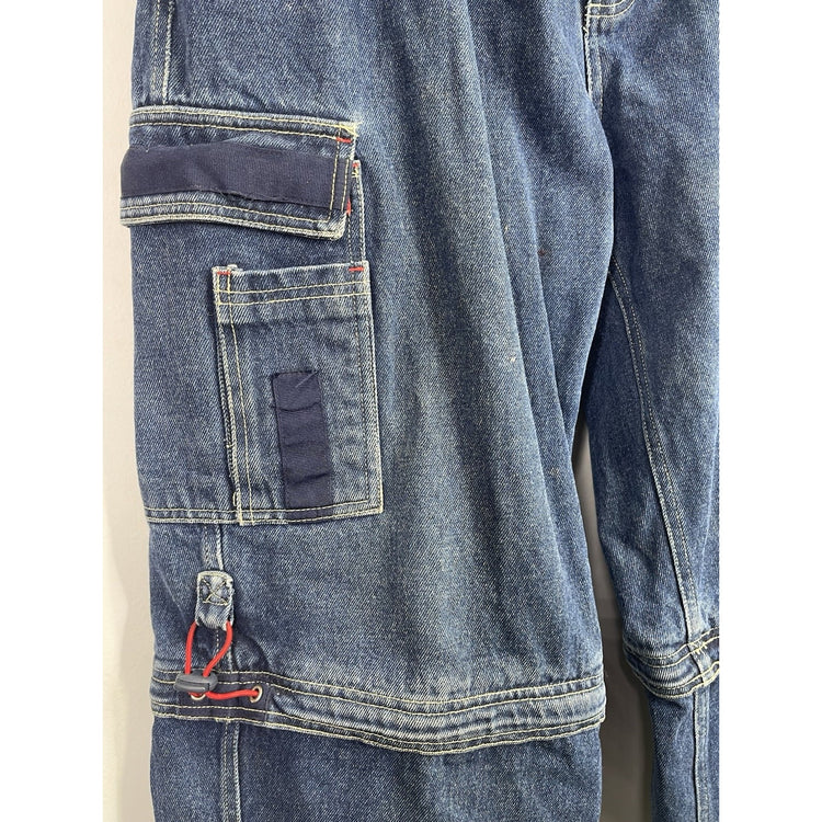 MENS VINTAGE BUGLE BOY Baggy JORTS DENIM ZIP Blue CARGO SHORTS Y2K SKATE 38x34