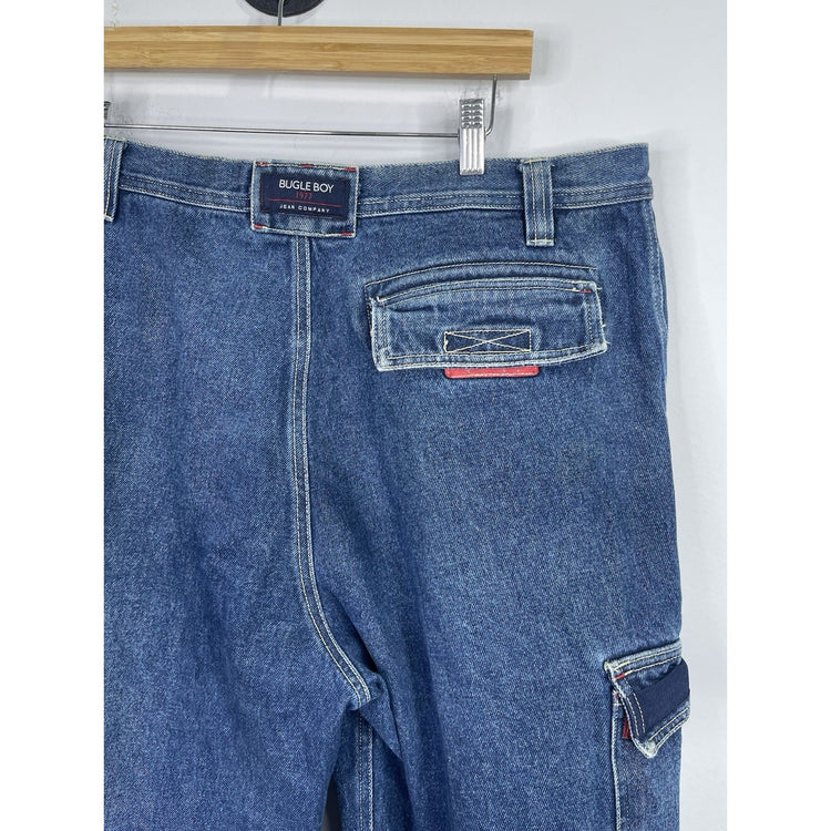 MENS VINTAGE BUGLE BOY Baggy JORTS DENIM ZIP Blue CARGO SHORTS Y2K SKATE 38x34