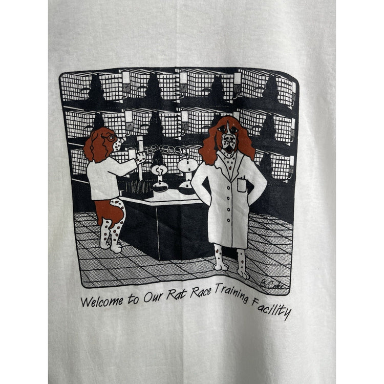 Men’s White Graphic Design Discovery Rat Race Facility T Shirt Sz L