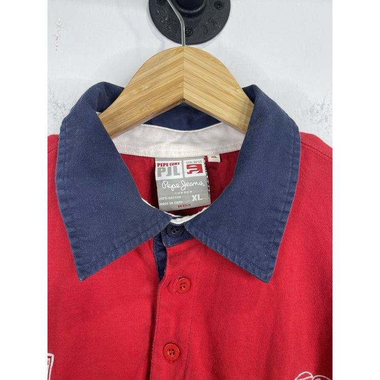PEPE (UK) PJL Pepe Jeans London Mens Polo Rugby Shirt 73 Red Cotton XL