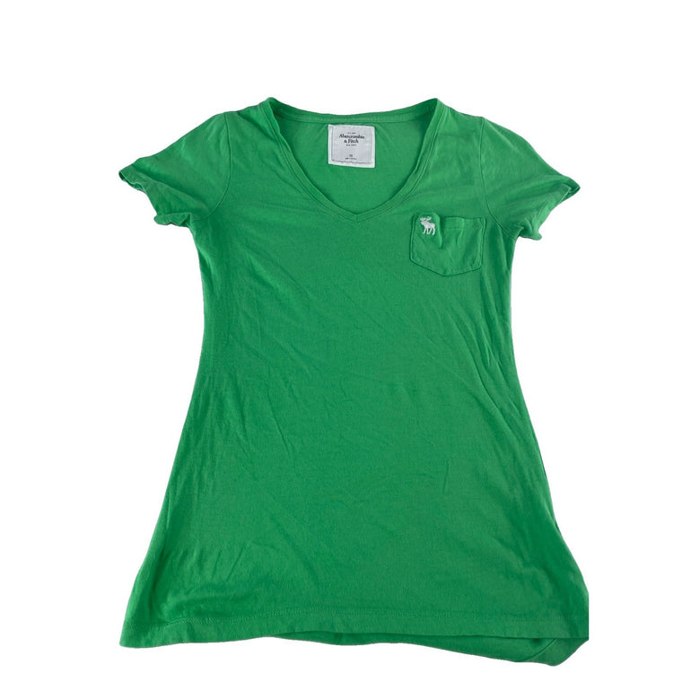 Womens Abercrombie & Fitch Green V-Neck Pocket T-Shirt Size XS
