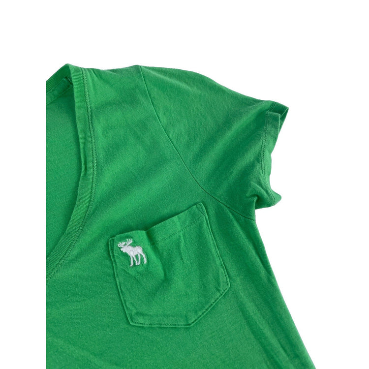 Womens Abercrombie & Fitch Green V-Neck Pocket T-Shirt Size XS