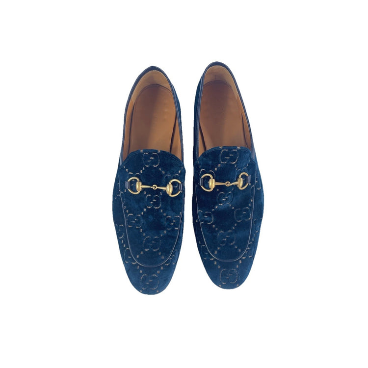 GUCCI Teal Blue GG Velvet Horsebit Loafers Dress Shoes Size 11 1/2 Uk 12 Us