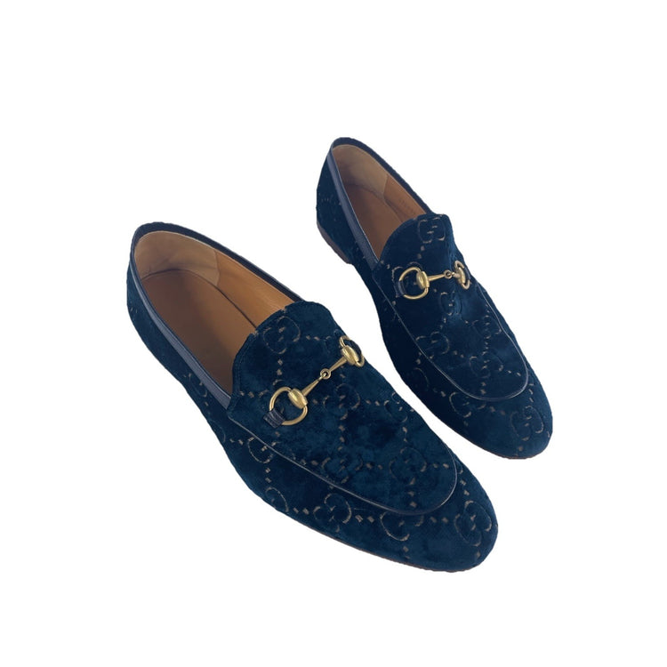 GUCCI Teal Blue GG Velvet Horsebit Loafers Dress Shoes Size 11 1/2 Uk 12 Us
