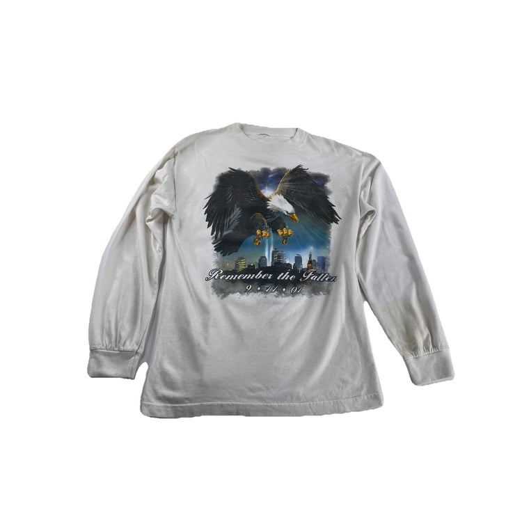 Mens White Long Sleeve T Shirt Remember The Fallen Size M
