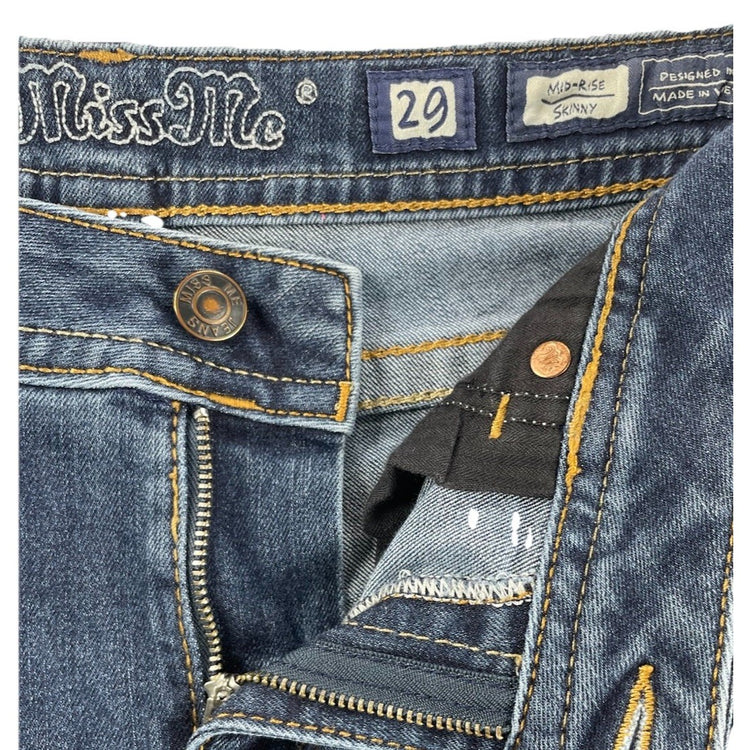 Womens Miss Me Mid-Rise Skinny Blue Jeans Size 29