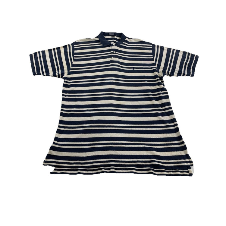 Mens Polo Ralph Lauren Size XL Striped White & Navy Blue Polo
