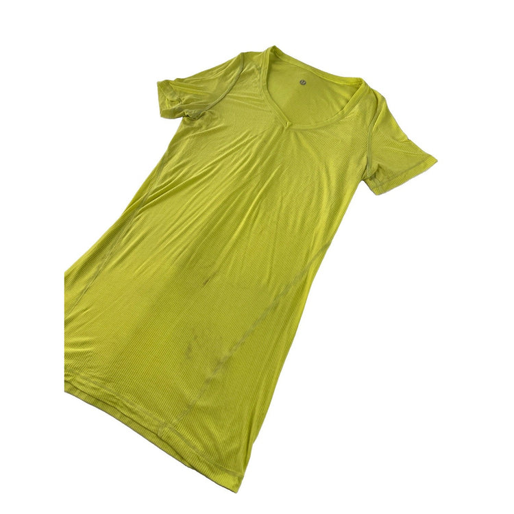 Women's Lululemon Ribbed V-Neck Athletic T-Shirt Lime Green Size L