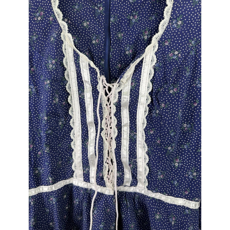 1970’s Vintage Gunne Sax Jessica McClintock Prairie Maxi Dress Navy Floral Sz 5