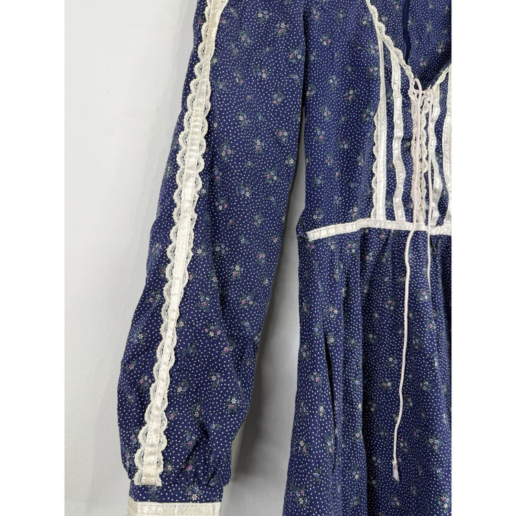 1970’s Vintage Gunne Sax Jessica McClintock Prairie Maxi Dress Navy Floral Sz 5