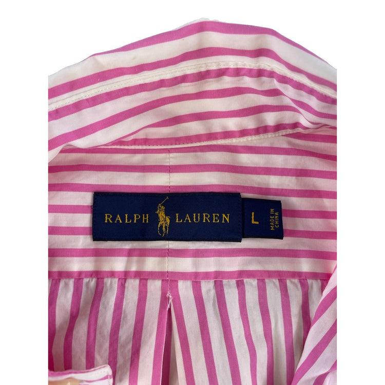 Mens Ralph Lauren White W/Pink Stripes ButtonUp Dress Shirt Size Large