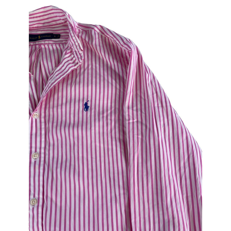 Mens Ralph Lauren White W/Pink Stripes ButtonUp Dress Shirt Size Large