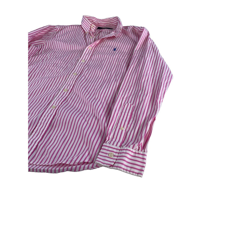 Mens Ralph Lauren White W/Pink Stripes ButtonUp Dress Shirt Size Large