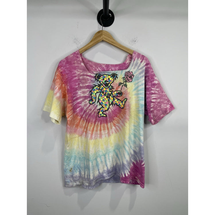 Adult Collarless Vintage 80s Grateful Dead TShirt Tie Dye Bear Holding Rose Sz L
