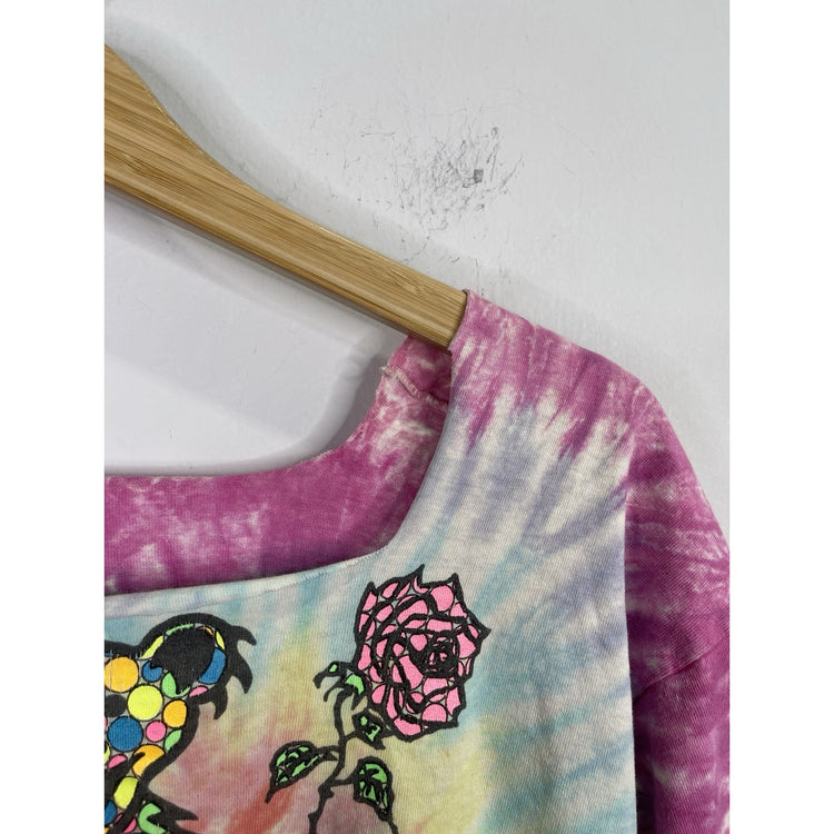 Adult Collarless Vintage 80s Grateful Dead TShirt Tie Dye Bear Holding Rose Sz L
