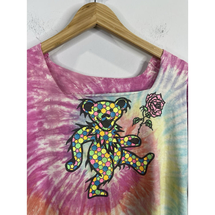Adult Collarless Vintage 80s Grateful Dead TShirt Tie Dye Bear Holding Rose Sz L
