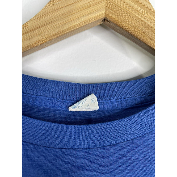 Vintage 1980s Journey Raised On Radio Blue Men’s Graphic Double Sided T-Shirt Size XL