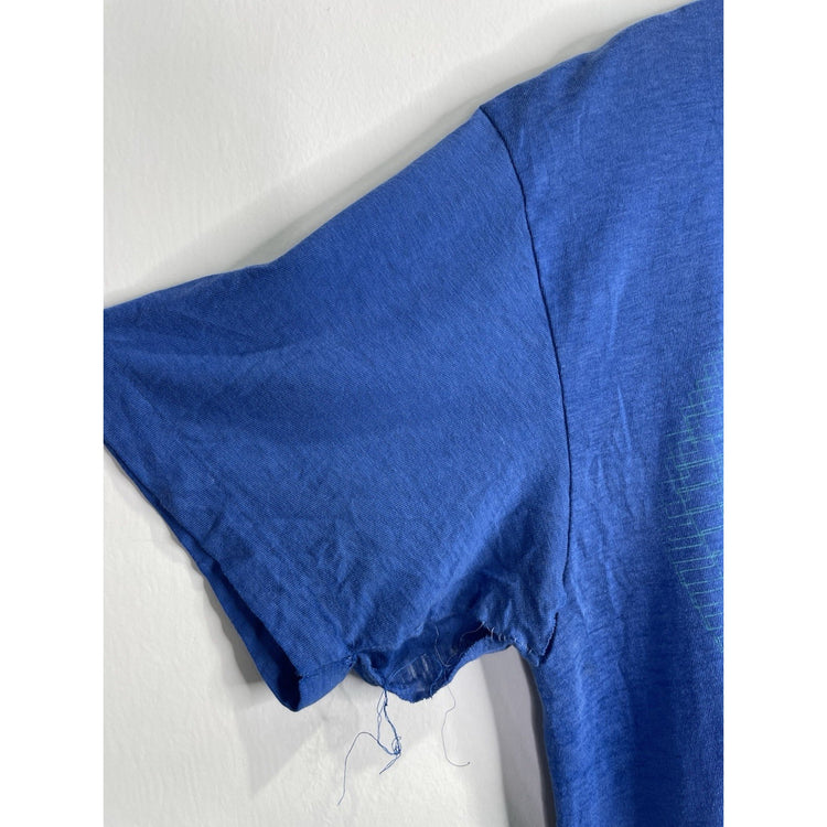 Vintage 1980s Journey Raised On Radio Blue Men’s Graphic Double Sided T-Shirt Size XL