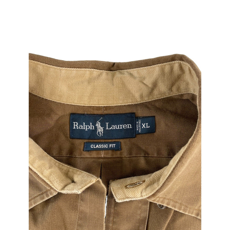 Men’s Polo Ralph Lauren Brown Elbow Patch Classic Fit Button Down Shirt Size XL