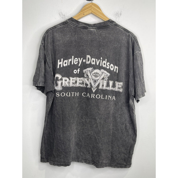 Men’s VTG Gray Faded Harley Davidson T Shirt Raised Print USA Made Sz XL