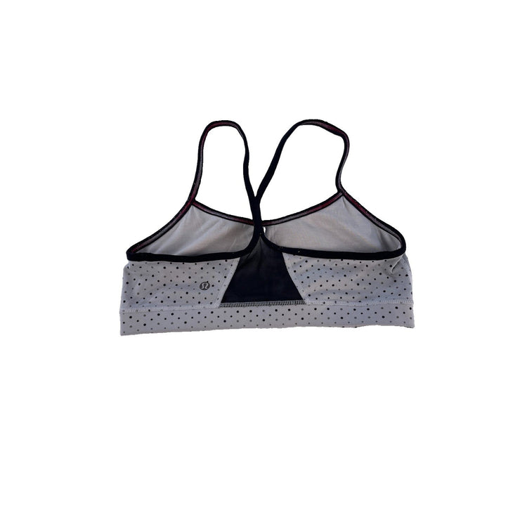 Women Lululemon White Black Micro Polka Dot Flow Y Strappy Yoga Sports Bra Size8