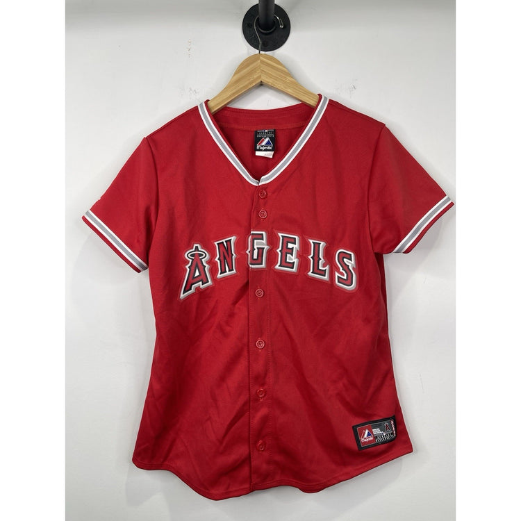 Men’s MLB Anaheim ANGELS Majestic Baseball Stitched Logo Red Jersey Sz L